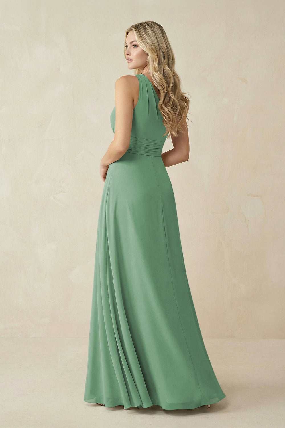 One - Shoulder A - Line Chiffon Bridesmaid Dress in Sea Glass - KissProm Bridesmaid Dresses
