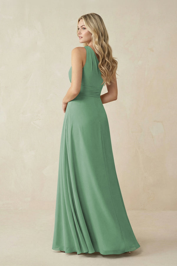 One - Shoulder A - Line Chiffon Bridesmaid Dress in Sea Glass - KissProm Bridesmaid Dresses