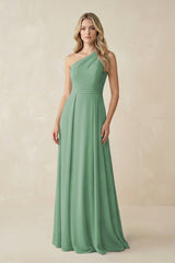 One - Shoulder A - Line Chiffon Bridesmaid Dress in Sea Glass - KissProm Bridesmaid Dresses
