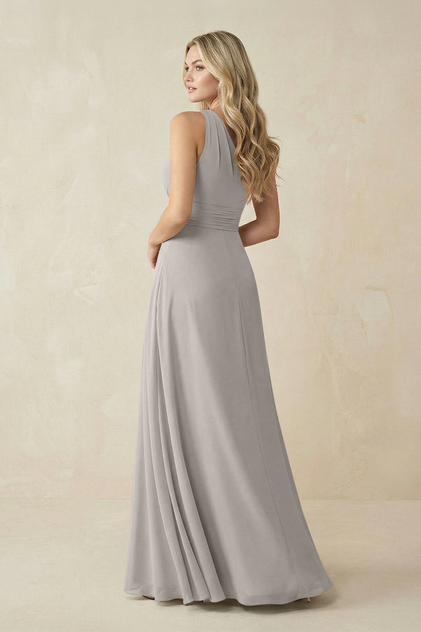 One - Shoulder A - Line Chiffon Bridesmaid Dress in Silver - KissProm Bridesmaid Dresses