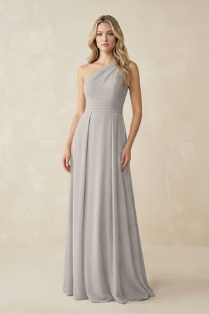 One - Shoulder A - Line Chiffon Bridesmaid Dress in Silver - KissProm Bridesmaid Dresses