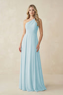 One - Shoulder A - Line Chiffon Bridesmaid Dress in Sky Blue - KissProm Bridesmaid Dresses