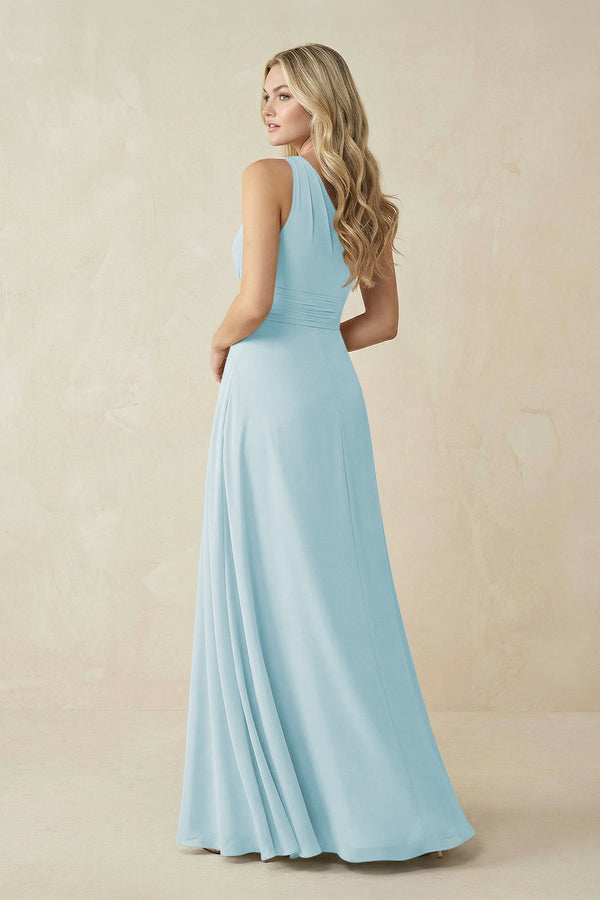 One - Shoulder A - Line Chiffon Bridesmaid Dress in Sky Blue - KissProm Bridesmaid Dresses