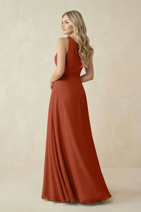One - Shoulder A - Line Chiffon Bridesmaid Dress in Spice - KissProm Bridesmaid Dresses