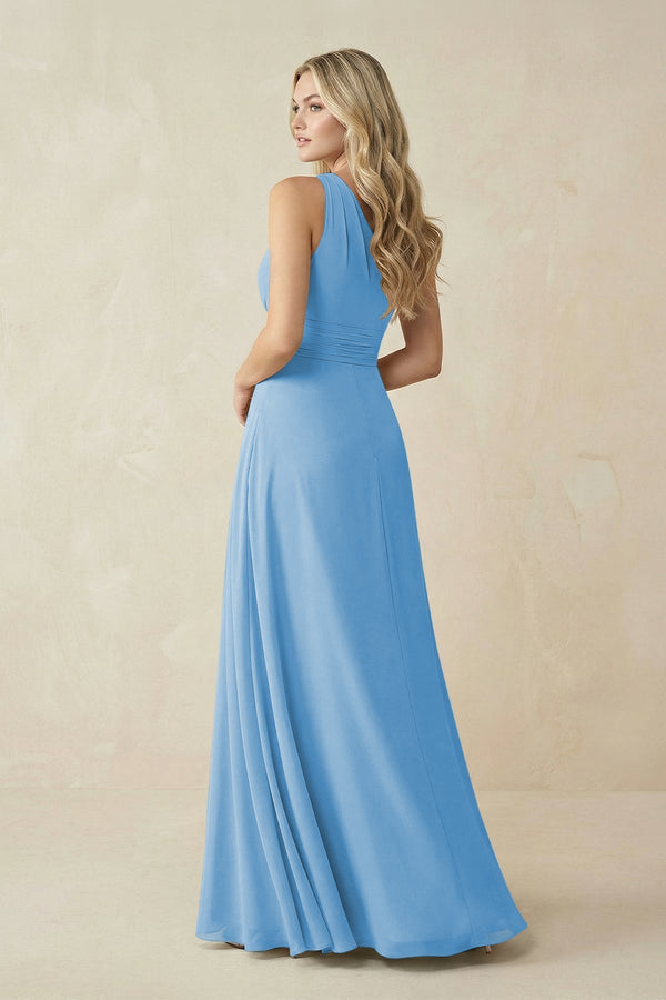 One - Shoulder A - Line Chiffon Bridesmaid Dress in Steel Blue - KissProm Bridesmaid Dresses