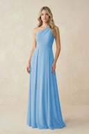 One - Shoulder A - Line Chiffon Bridesmaid Dress in Steel Blue - KissProm Bridesmaid Dresses