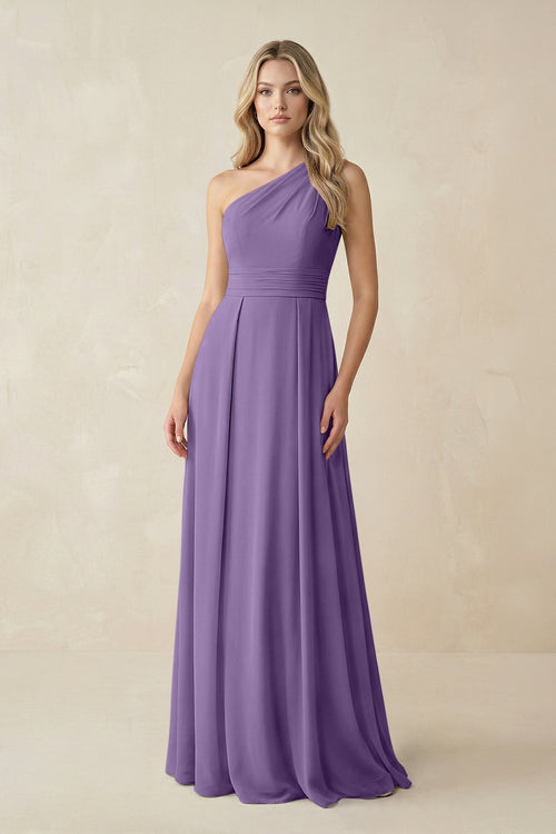 One - Shoulder A - Line Chiffon Bridesmaid Dress in Tahiti - KissProm Bridesmaid Dresses