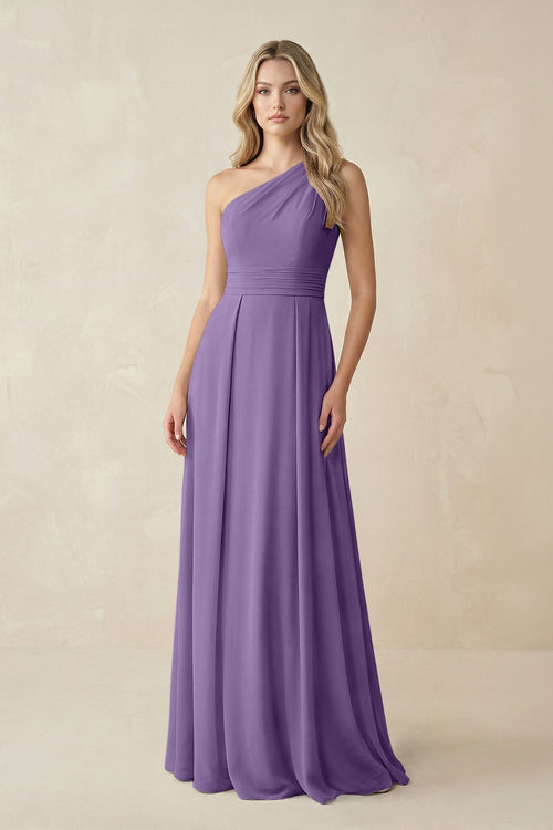 One - Shoulder A - Line Chiffon Bridesmaid Dress in Tahiti - KissProm Bridesmaid Dresses
