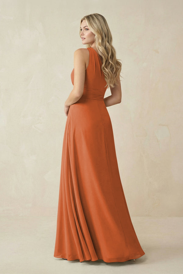 One - Shoulder A - Line Chiffon Bridesmaid Dress in Terracotta - KissProm Bridesmaid Dresses