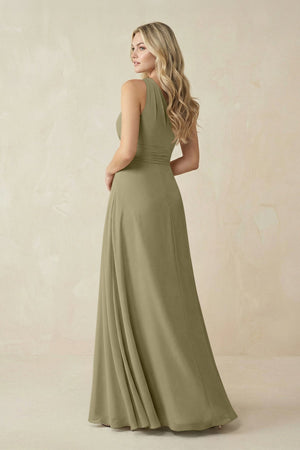 One - Shoulder A - Line Chiffon Bridesmaid Dress in Thyme - KissProm Bridesmaid Dresses