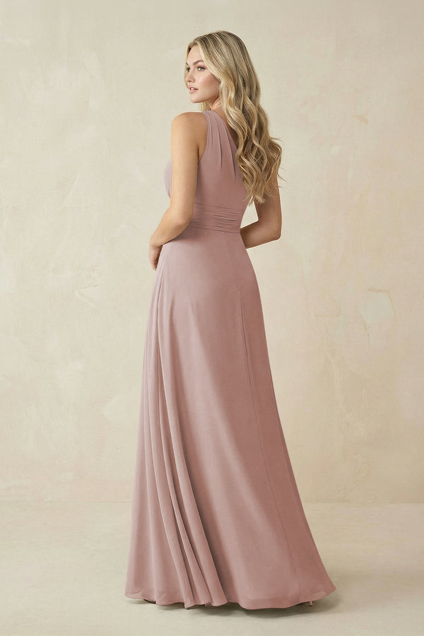 One - Shoulder A - Line Chiffon Bridesmaid Dress in Toffee - KissProm Bridesmaid Dresses