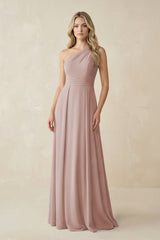One - Shoulder A - Line Chiffon Bridesmaid Dress in Toffee - KissProm Bridesmaid Dresses