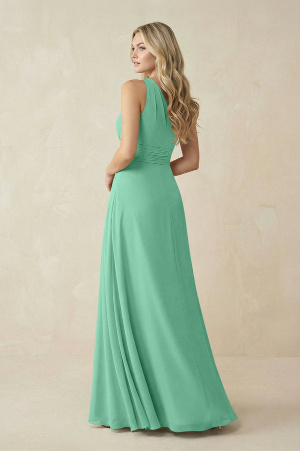 One - Shoulder A - Line Chiffon Bridesmaid Dress in Turquoise - KissProm Bridesmaid Dresses
