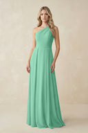 One - Shoulder A - Line Chiffon Bridesmaid Dress in Turquoise - KissProm Bridesmaid Dresses