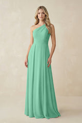 One - Shoulder A - Line Chiffon Bridesmaid Dress in Turquoise - KissProm Bridesmaid Dresses