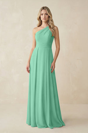 One - Shoulder A - Line Chiffon Bridesmaid Dress in Turquoise - KissProm Bridesmaid Dresses