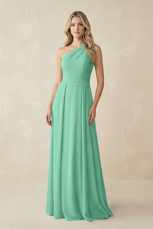 One - Shoulder A - Line Chiffon Bridesmaid Dress in Turquoise - KissProm Bridesmaid Dresses