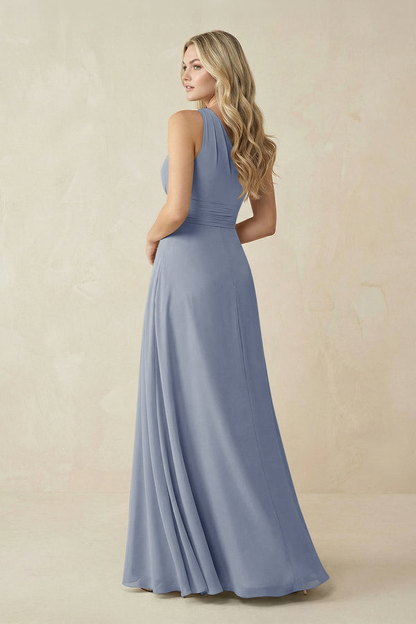One - Shoulder A - Line Chiffon Bridesmaid Dress in Twilight - KissProm Bridesmaid Dresses
