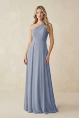 One - Shoulder A - Line Chiffon Bridesmaid Dress in Twilight - KissProm Bridesmaid Dresses