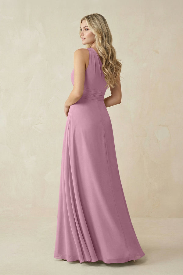 One - Shoulder A - Line Chiffon Bridesmaid Dress in Vintage Mauve - KissProm Bridesmaid Dresses