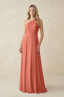 One - Shoulder A - Line Chiffon Bridesmaid Dress in Wild Rose - KissProm Bridesmaid Dresses