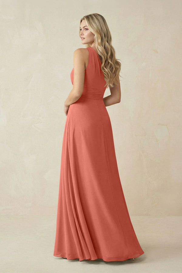 One - Shoulder A - Line Chiffon Bridesmaid Dress in Wild Rose - KissProm Bridesmaid Dresses
