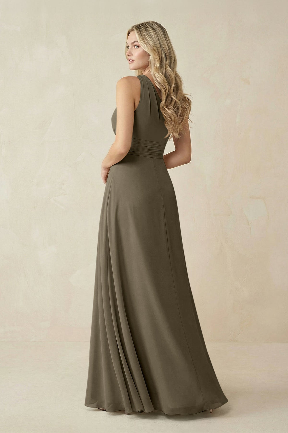 One - Shoulder A - Line Chiffon Bridesmaid Dress in Willow Green - KissProm Bridesmaid Dresses