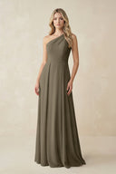 One - Shoulder A - Line Chiffon Bridesmaid Dress in Willow Green - KissProm Bridesmaid Dresses