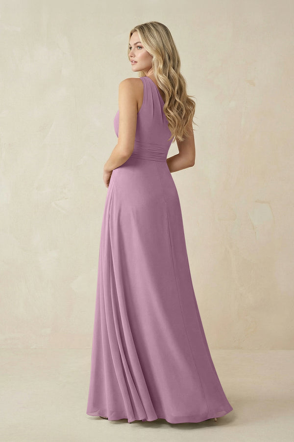 One - Shoulder A - Line Chiffon Bridesmaid Dress in Wisteria - KissProm Bridesmaid Dresses