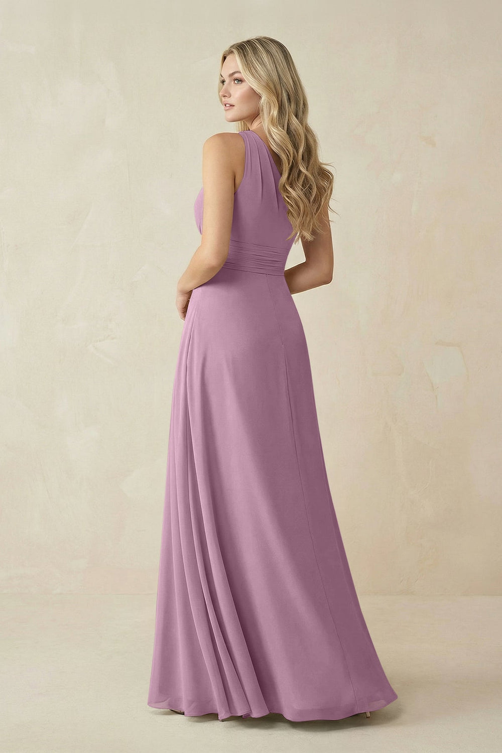 One - Shoulder A - Line Chiffon Bridesmaid Dress in Wisteria - KissProm Bridesmaid Dresses