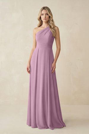 One - Shoulder A - Line Chiffon Bridesmaid Dress in Wisteria - KissProm Bridesmaid Dresses