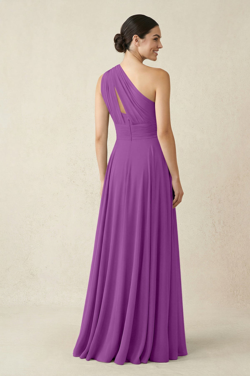 One - Shoulder A - Line Pleated Chiffon Bridesmaid Dress in Amethyst - KissProm Bridesmaid Dresses