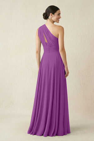 One - Shoulder A - Line Pleated Chiffon Bridesmaid Dress in Amethyst - KissProm Bridesmaid Dresses