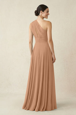 One - Shoulder A - Line Pleated Chiffon Bridesmaid Dress in Bronzer - KissProm Bridesmaid Dresses