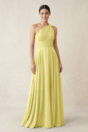 One - Shoulder A - Line Pleated Chiffon Bridesmaid Dress in Buttercup - KissProm Bridesmaid Dresses
