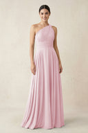 One - Shoulder A - Line Pleated Chiffon Bridesmaid Dress in Candy Pink - KissProm Bridesmaid Dresses
