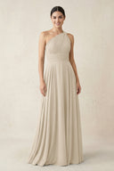 One - Shoulder A - Line Pleated Chiffon Bridesmaid Dress in Champagne - KissProm Bridesmaid Dresses