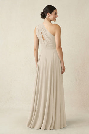 One - Shoulder A - Line Pleated Chiffon Bridesmaid Dress in Champagne - KissProm Bridesmaid Dresses
