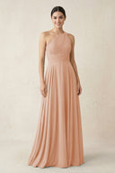 One - Shoulder A - Line Pleated Chiffon Bridesmaid Dress in Champagne Rose - KissProm Bridesmaid Dresses