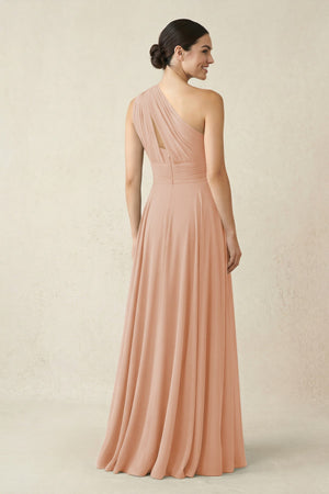 One - Shoulder A - Line Pleated Chiffon Bridesmaid Dress in Champagne Rose - KissProm Bridesmaid Dresses