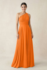 One - Shoulder A - Line Pleated Chiffon Bridesmaid Dress in Cinnamon - KissProm Bridesmaid Dresses