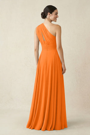 One - Shoulder A - Line Pleated Chiffon Bridesmaid Dress in Cinnamon - KissProm Bridesmaid Dresses