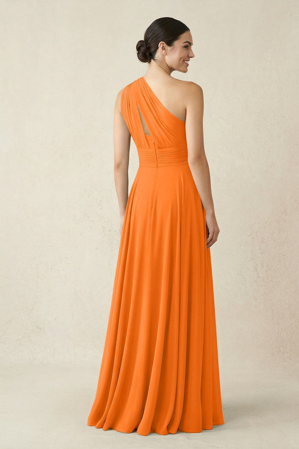 One - Shoulder A - Line Pleated Chiffon Bridesmaid Dress in Cinnamon - KissProm Bridesmaid Dresses