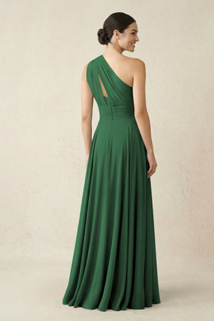 One - Shoulder A - Line Pleated Chiffon Bridesmaid Dress in Dark Green - KissProm Bridesmaid Dresses