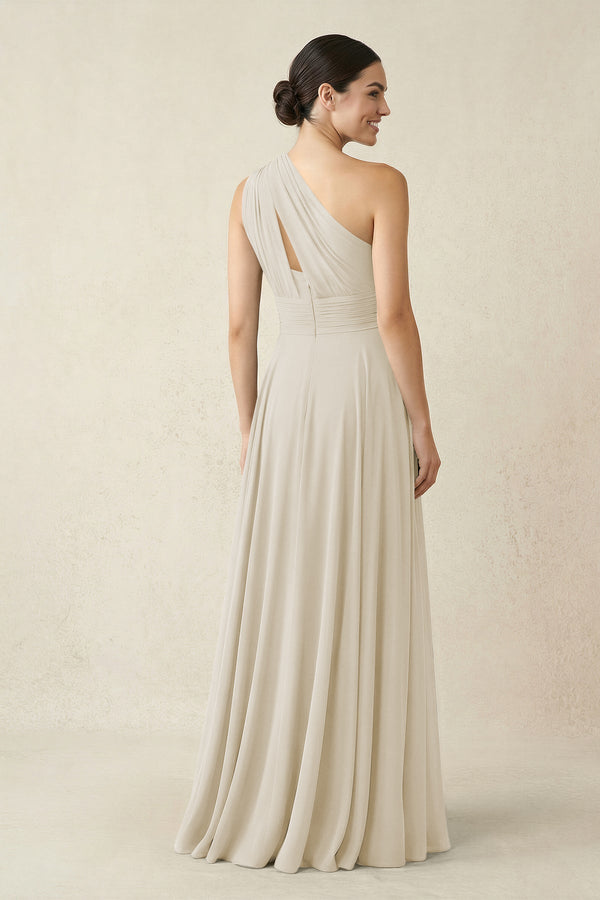 One - Shoulder A - Line Pleated Chiffon Bridesmaid Dress in Dove Gray - KissProm Bridesmaid Dresses