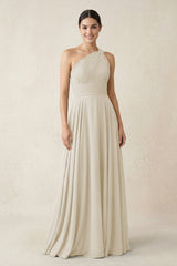 One - Shoulder A - Line Pleated Chiffon Bridesmaid Dress in Dove Gray - KissProm Bridesmaid Dresses