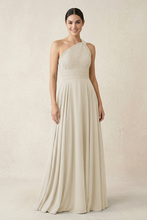 One - Shoulder A - Line Pleated Chiffon Bridesmaid Dress in Dove Gray - KissProm Bridesmaid Dresses