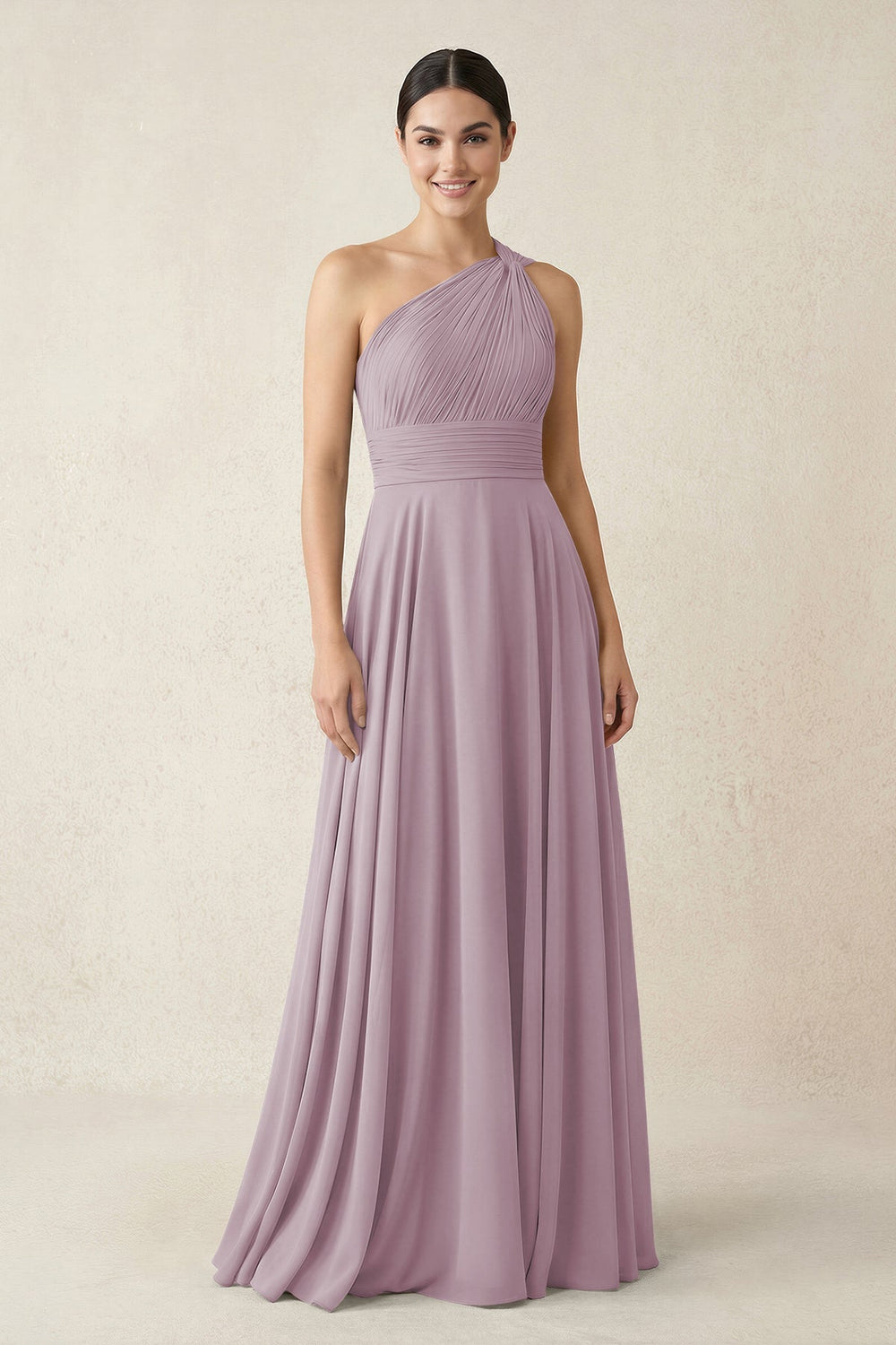 One - Shoulder A - Line Pleated Chiffon Bridesmaid Dress in Dusk - KissProm Bridesmaid Dresses