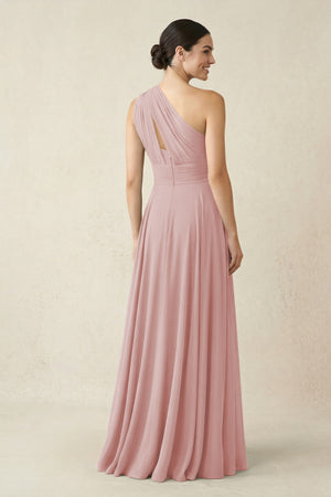 One - Shoulder A - Line Pleated Chiffon Bridesmaid Dress in Dusty Rose - KissProm Bridesmaid Dresses