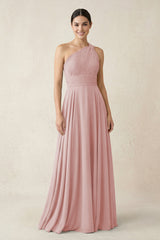 One - Shoulder A - Line Pleated Chiffon Bridesmaid Dress in Dusty Rose - KissProm Bridesmaid Dresses